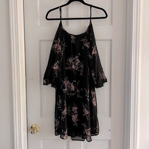Black Floral dress with lace trim and 3/4 bell sleeves
